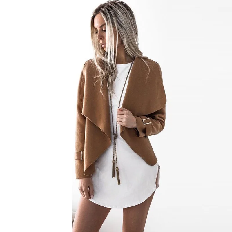 

2018 Autumn Woman short Woolen Coats Turn Down Collar Ladies Elegant Sweet Long Sleeve Open Stitch Outwear Clothes Female Jacket