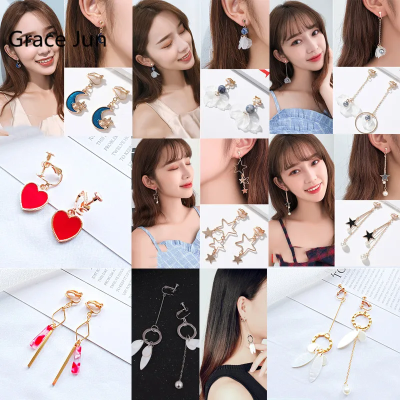 

GRACE JUN 32 Colors Korea Style Clip on Earrings No Pierced for Women Fashion Clip Earrings Popular Student Earrings Not Allergy