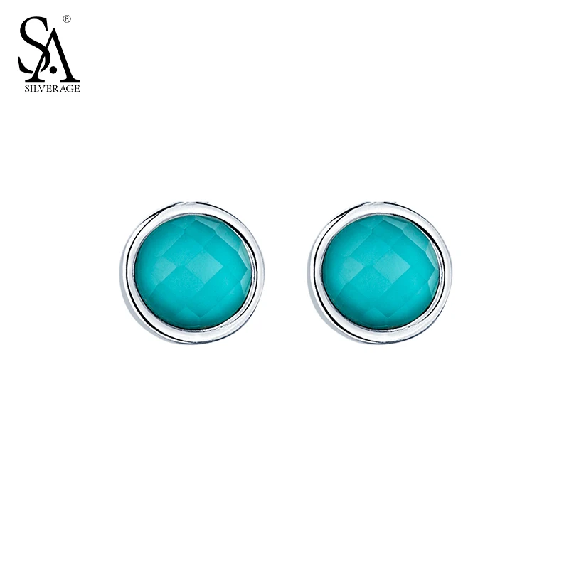Sterling Silver Jewelry 925 Stud Earrings Circle With Stone Free Shipping Lady | Украшения и аксессуары