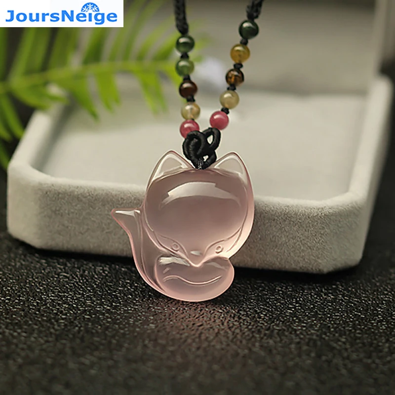 

JoursNeige Natural Starlight Pink Crystal Fox Pendant Rope Chain Necklace Lucky for Women Girl Friend Fashion Jewelry