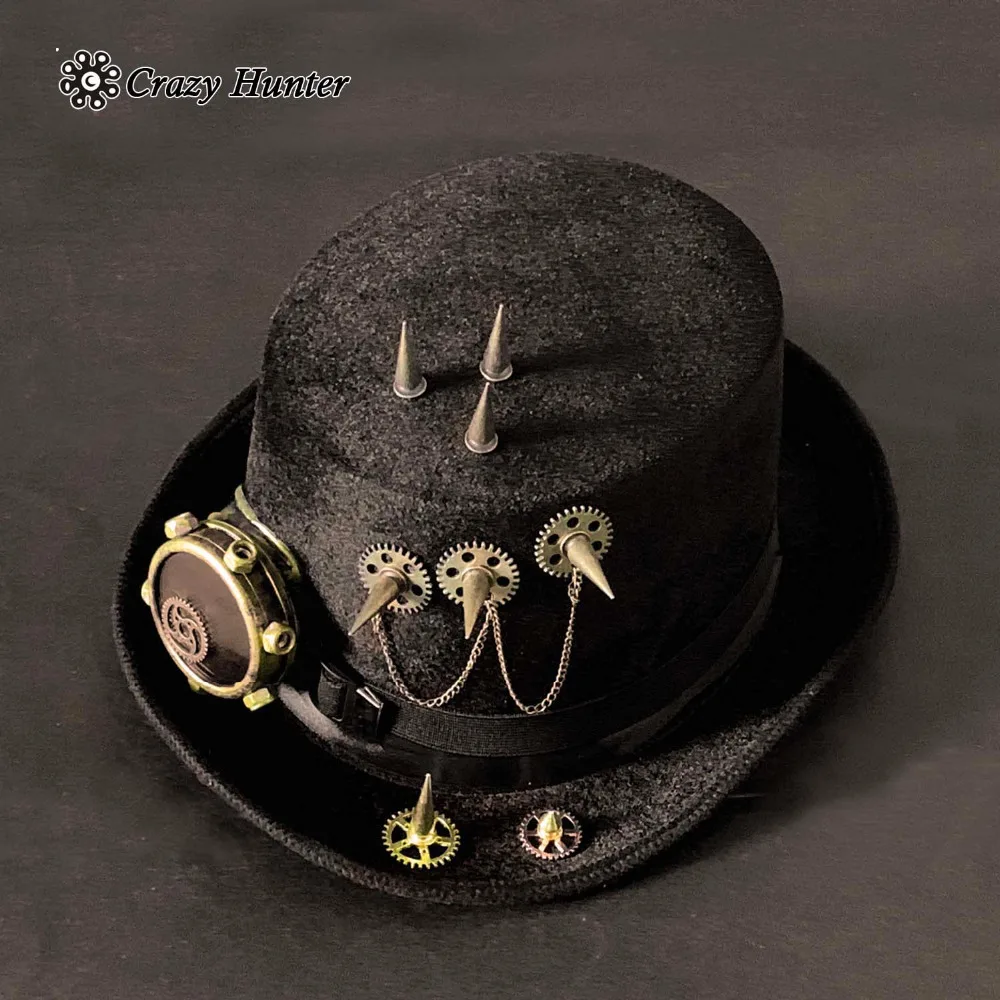 Мужская верхняя шляпа в стиле стимпанк, костюм для косплея, Готическая шляпа черного цвета