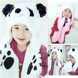 Кепка очень милая детская дети унисекс животные уши панды плюшевая теплая Кепка шапка-ушанка/шарф/перчатки комбинированный карман