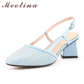 

Meotina High Heels Women Slingbacks Shoes Natural Genuine Leather Strange Style High Heel Party Shoes Elegant Buckle Lady Pumps