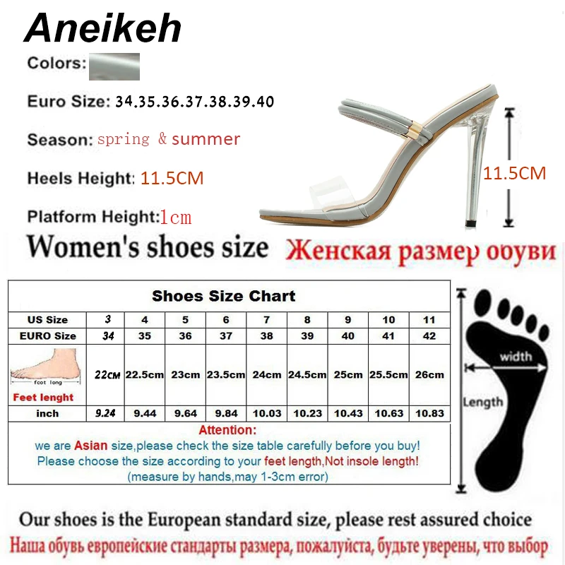 Aneikeh/ г.; женские летние босоножки; ПВХ Ясный Прозрачный мул; сандалии с ремешками на лодыжках; туфли на высоком каблуке-шпильке