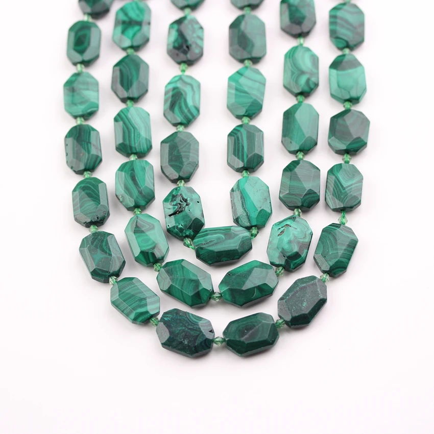 

Full Strand,Faceted Green Malachite Stones Octangle Beads Necklace,Drilled Slab Loose Handmade Bracelet Earings Jewelry