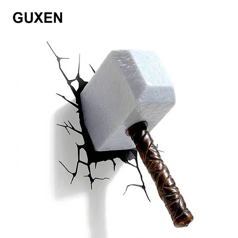 

GUXEN Marvel Hammer 3D Night light Amazing Creative Sticker for bed lights iron lamp led lamp avengers wall lamp deco lighting