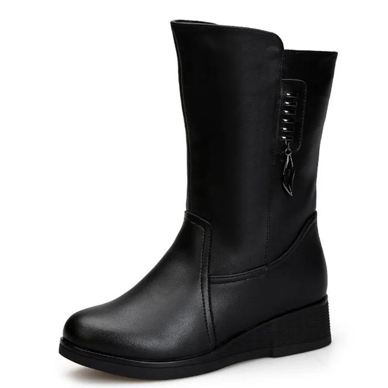 Plus Femmes Chaud Bottes La De Nouvelle Cuir Non tube D'hiver slip Laine Mode Noir Véritable Dans Plat Confort 2018 Taille Neige fTwaxq