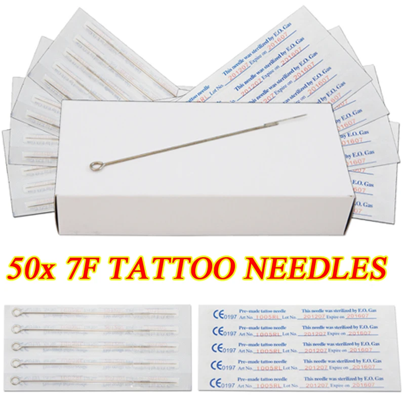 50PCS Tattoo Needles 7F Disposable Premade Sterilized Tattoo Needles