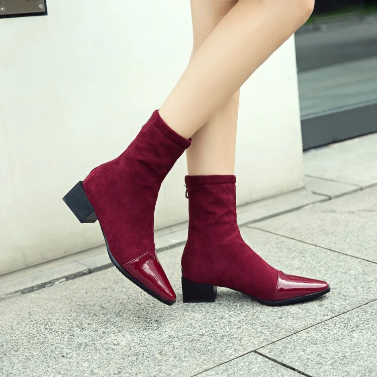 

Big Size 11 12 13 14 15 16 17 Euro-American short boots with sharp-edged style and fashionable back zipper