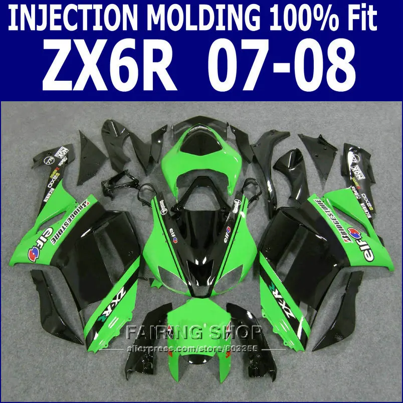 Цвета: зеленый черный zx6r 2007 2008 обтекатель комплект для Kawasaki Ninja 07 08 Обтекатели (100%