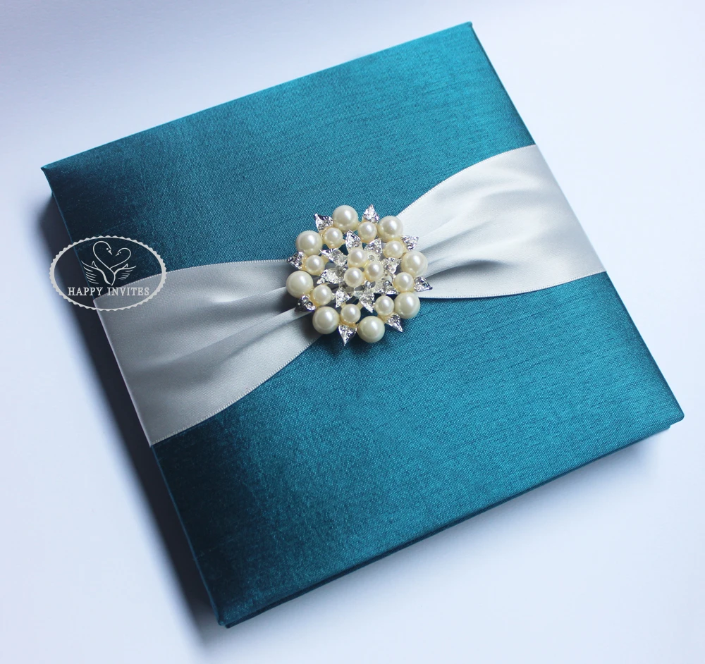 HI2019-37 Hot Sale Teal  Silk Box with Brooch   More Colors Available