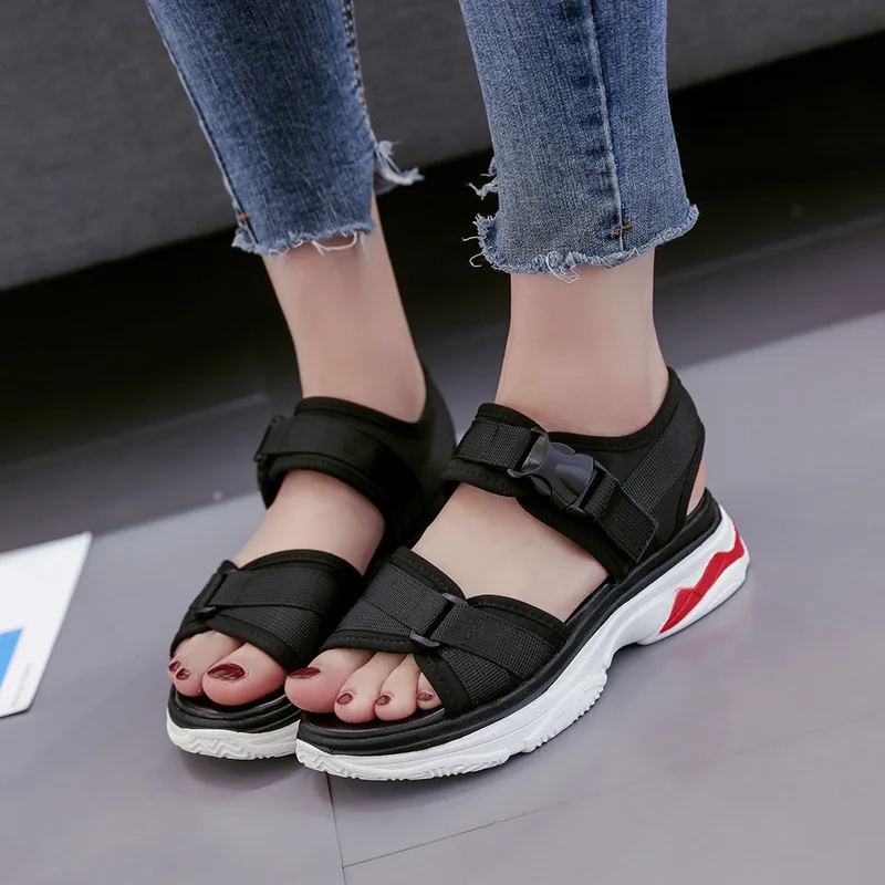 JINBEILEE Flat Casual Sports Wind Ladies Sandals Color Matching Fashion Wild Students Beach Sandals Women