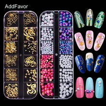 Addfavor Kuku Seni Dekorasi Berlian Manikur Kuku Rhinestones 3D Mika Shell Fragmen Mutiara Glitter Emas Logam Kuku Payet(China)