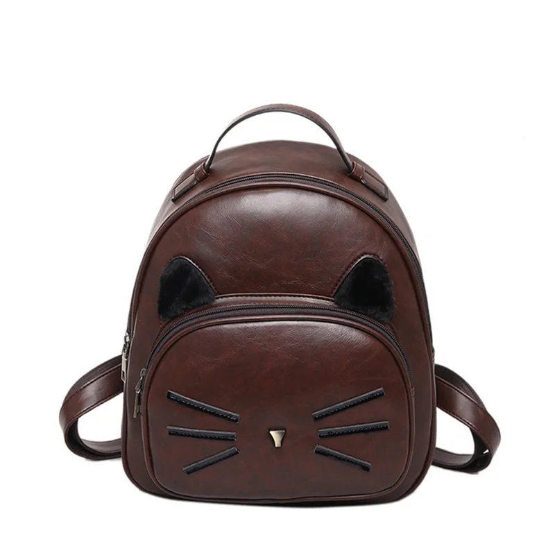 Cute Cat Backpack School Women Pu Leather Backpacks for Teenage Girls Funny Cats Ears Canvas Shoulder Bags Female Mochila