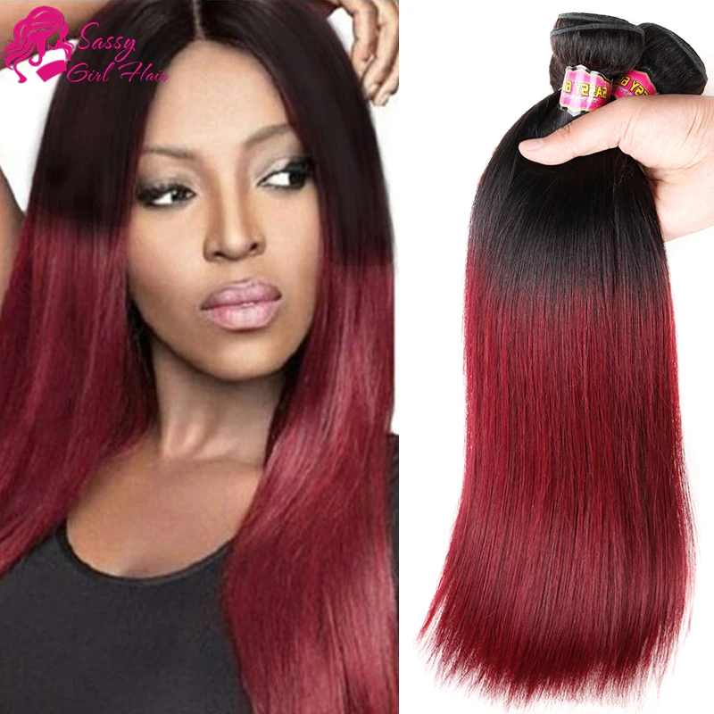 Brazilian Straight Hair 4 Bundles Ombre Burgandy Brazilian Hair Weave