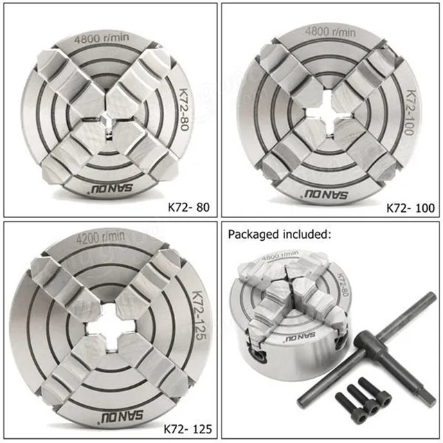 ALLSOME K72 Lathe Chuck 80/100/125mm 4 Jaw Independent Hardened Reversible Tool HT2026-2028