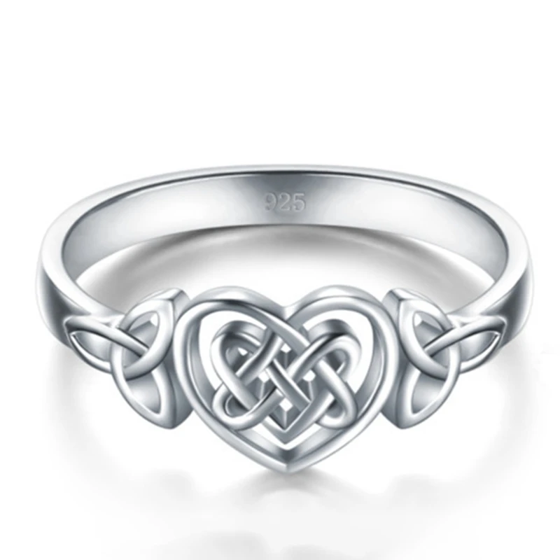 

Simple Women Carved Hollow Love Heart Knot Finger Ring Party Jewelry