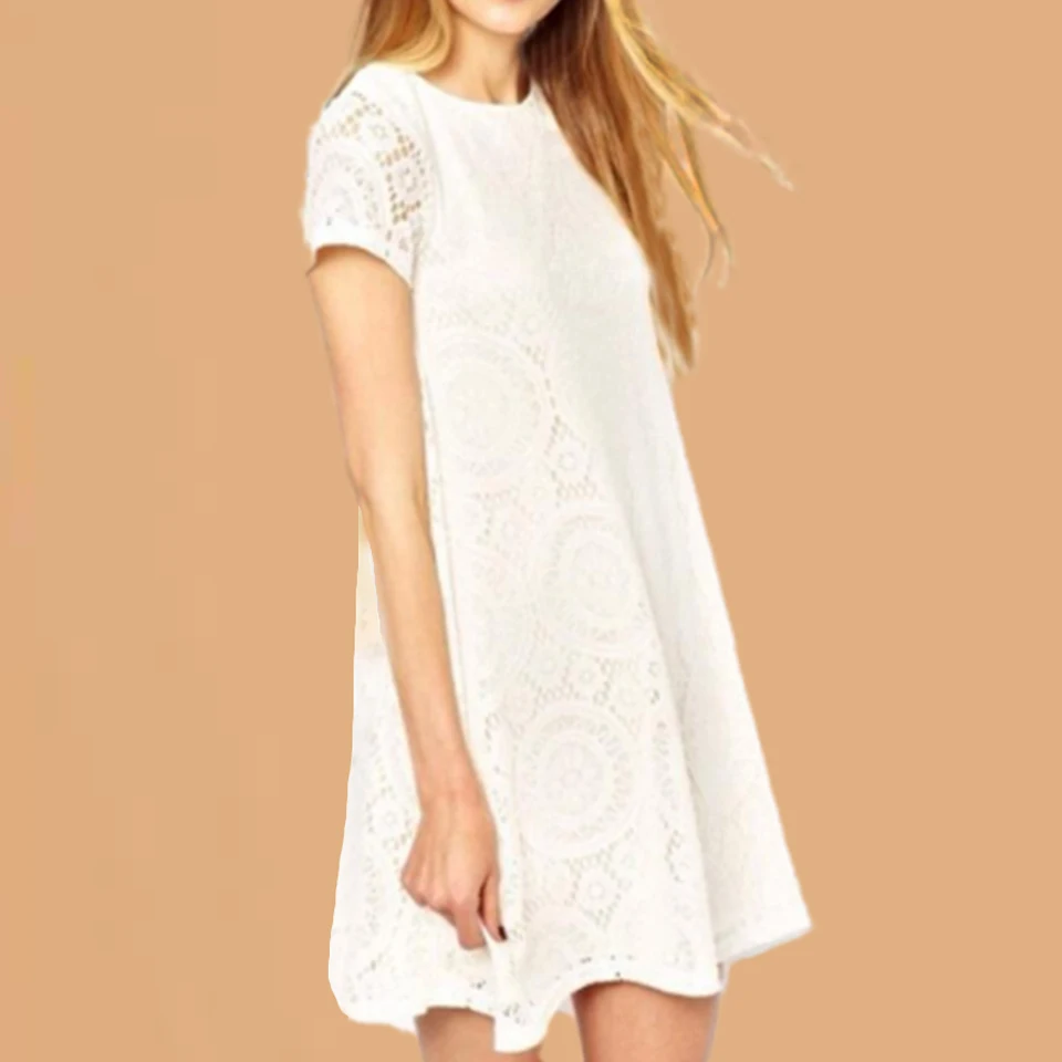 Элегантное трикотажное Гипюровое платье кружевное короткое 4xl Femme Ete 2019