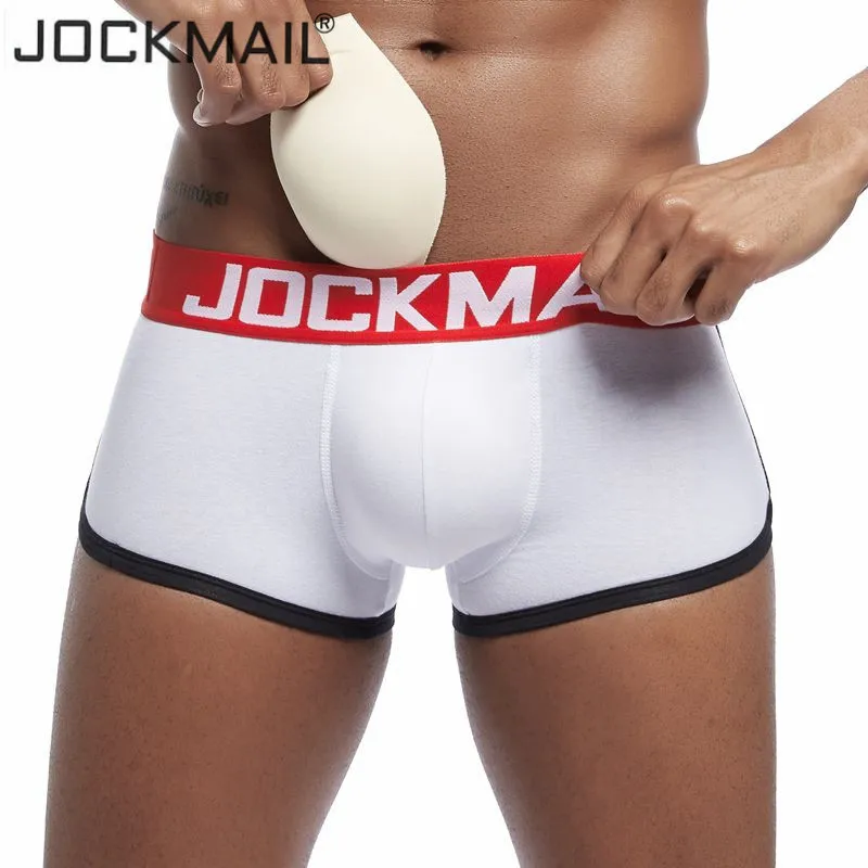 JOCKMAIL мягкое Мужское нижнее белье, боксеры, усиление выпуклости, пуш-ап чашечки, нижнее белье, мужские шорты, трусы для увеличения размера, мужские трусы