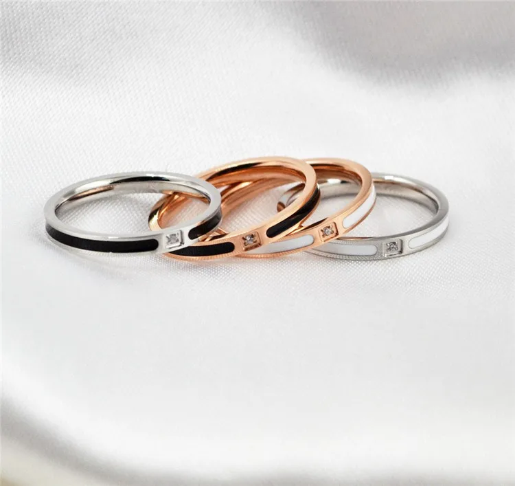 

YUNRUO New Titanium Steel & Rose Gold Color One / Two Crystals Couple Rings Jewelry Woman Fashion Accessories Birthday Gift