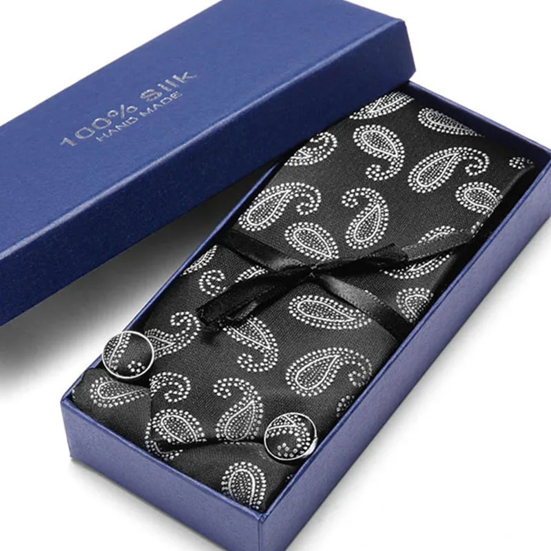 Стильный набор галстуков с подарочной коробкой жаккардовый плетеный галстук шелковый галстук Hanky запонки набор галстуков для свадебной вечеринки для мужчин - Цвет: SC74