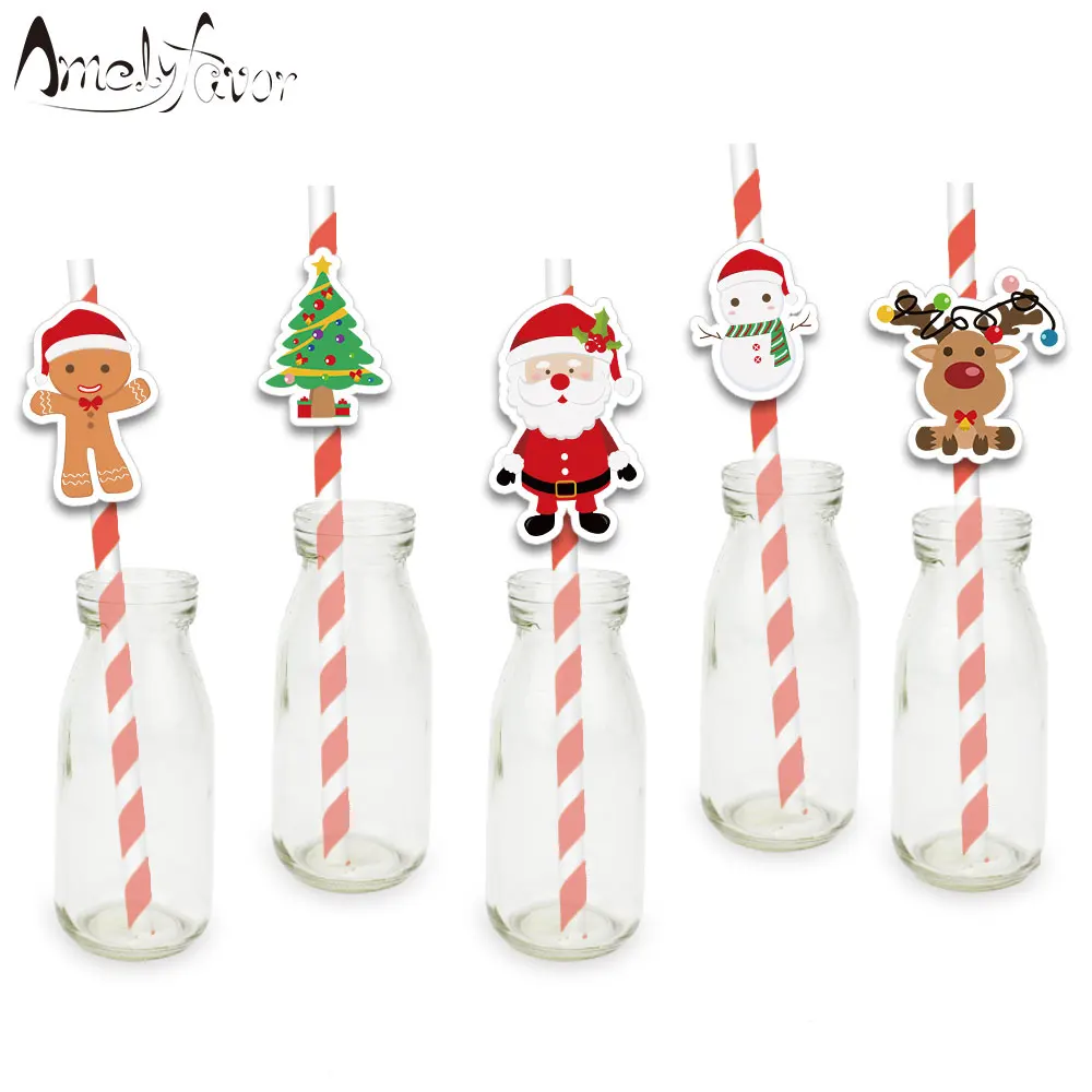 

Christmas Theme Series 1 Party Straws Santa Claus Snowman Gingerbread Reindeer Paper Straws Christmas Party Decorations Supplies