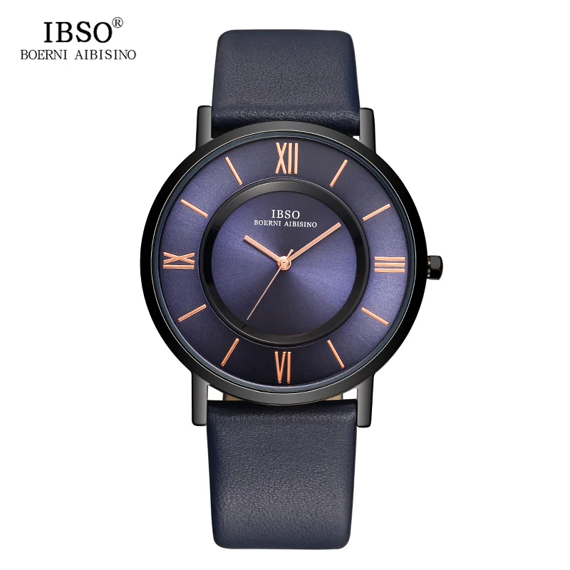 

IBSO Mens Watches Brand Luxury 7 MM Ultra-thin Watch Men Genuine Leather Strap Blue Quartz Wristwatch Fashion Relogio Masculino