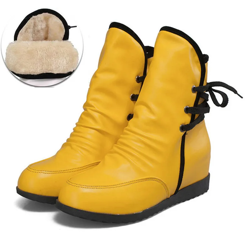 CEYANEAO/сезон осень-зима; теплые новые пикантные Модные ботильоны из искусственной кожи на шнуровке; цвет черный, белый, красный, желтый; Водонепроницаемая Высокая обувь; E905 - Цвет: plush yellow