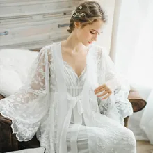 Ретро Дворцовая Ночная одежда для женщин осень длинный рукав сексуальный кружевной пеньюар Сладкий фея пижамы платье Женский костюм из двух предметов