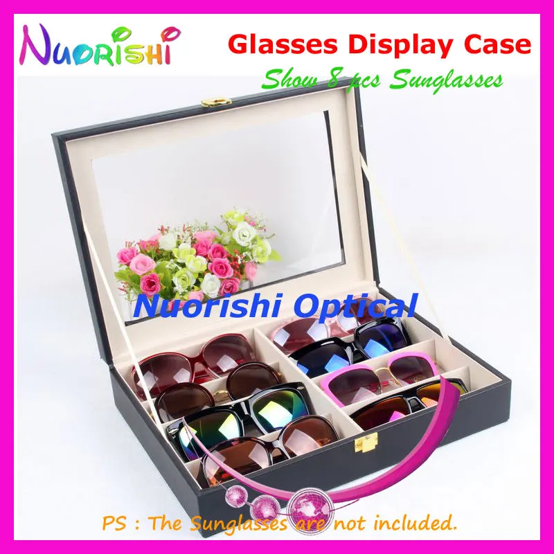 Black Leather Eyewear Glasses Sunglass Eyeglass Display Sample Case Box