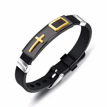Mibrow 2018 New Fashion Silicone Cross Bracelet for Men Women Punk Stainless Steel Cross Jesus Bracelet Men Wristband Jewelry europe and united states popular jesus cross bracelet inri crucifix jesus cross bracelet punk titanium men thomas style gift