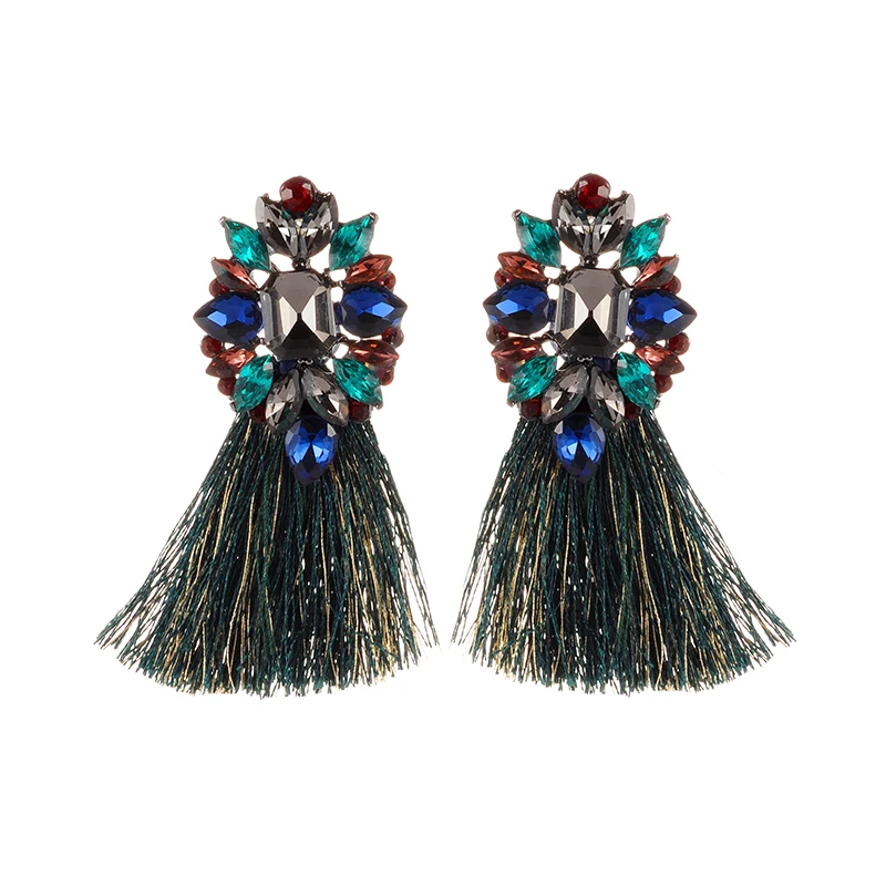 

ZHINI Hyperbole Fashion Sector Colorful Tassel Drop Dangle Earrings Female Bijoux Statement Long Dangle Earrings Women's Jewelry