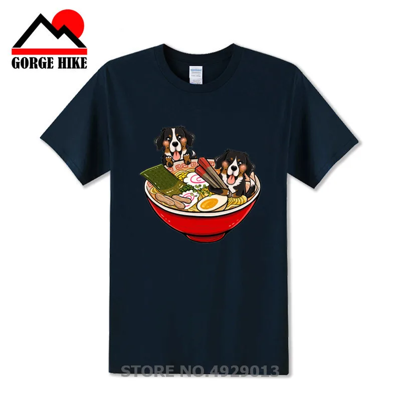 Funny Cute Men T-shirts Bernese Mountain Dog Japanese Ramen Tops Print Tees Summer Holiday Clothes Cotton Tropical Style TShirt | Мужская
