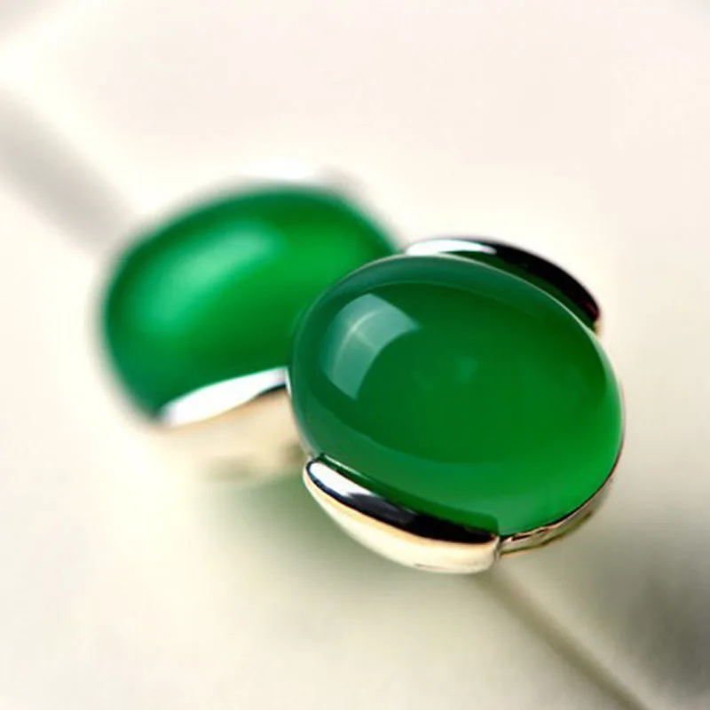 Genuine Real Pure Solid 925 Sterling Silver Stud Earrings for Women Jewelry Green Elegant Natural Chrysoprase Female Earrings