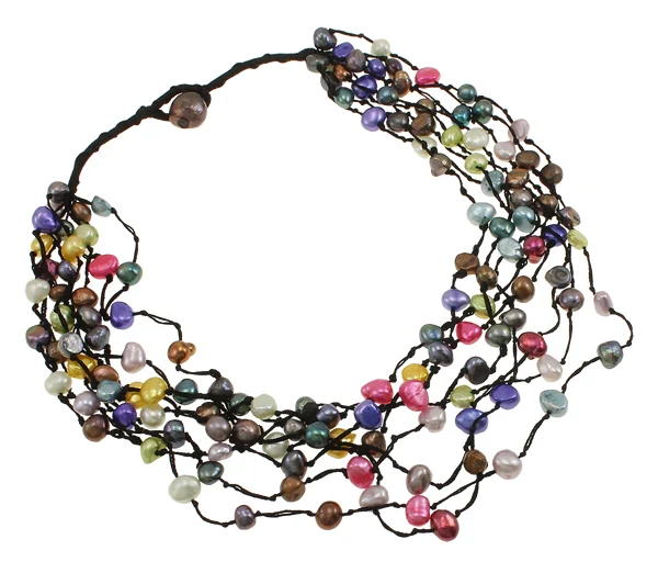 

Bridal Natural Freshwater Pearl Necklace New Jewelry Cord Real Colored Baroque 8-strand multilayer 7-10mm 20" Beaded Necklace