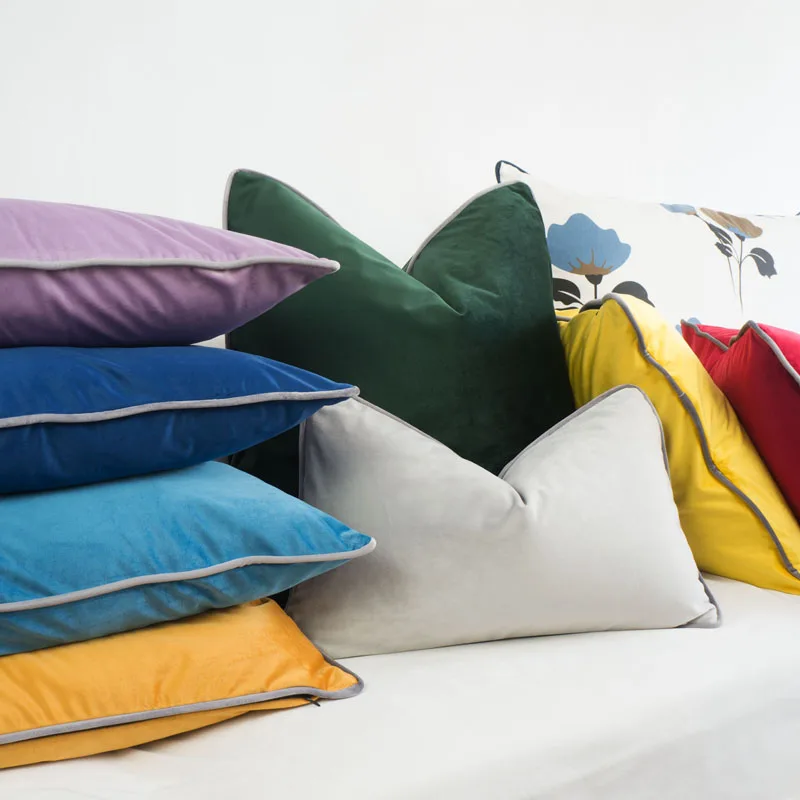 

Multicolor Gray Piping Velvet Cushion Cover Pink Blue Green Pillow Case Chair Sofa Pillow Cover No Balling-up Without Stuffing