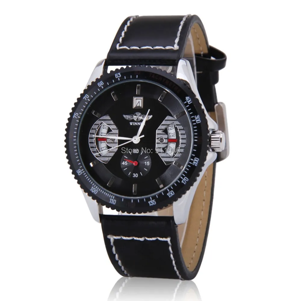 Топ Элитный бренд победитель часы Для мужчин автоматические механические кожаный ремешок Дата Календари спортивный мужской наручные часы