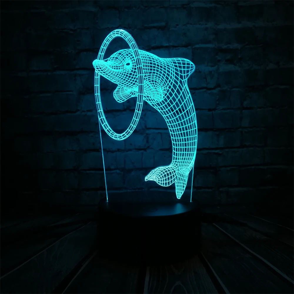 

2018 Active Animal 3D LED USB Lamp 3D Cute Dolphin Jumping hula hoop Shape Shark Multicolor Night Light Touch Remote Controller