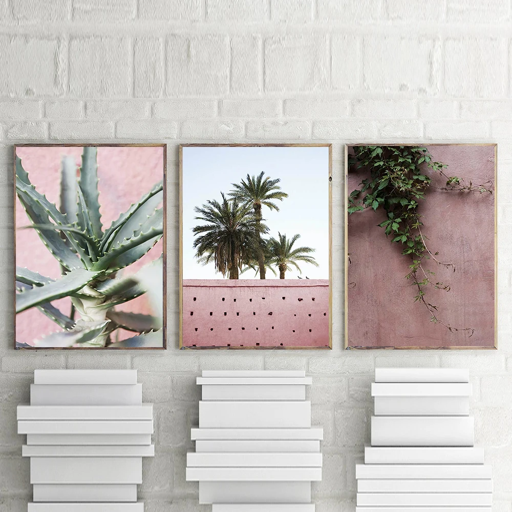 

Pink Cactus Wall Art Nordic Balloon Poster Palm Plant Minimalist Canvas Print Painting Decoration Picture Modern Home Decor