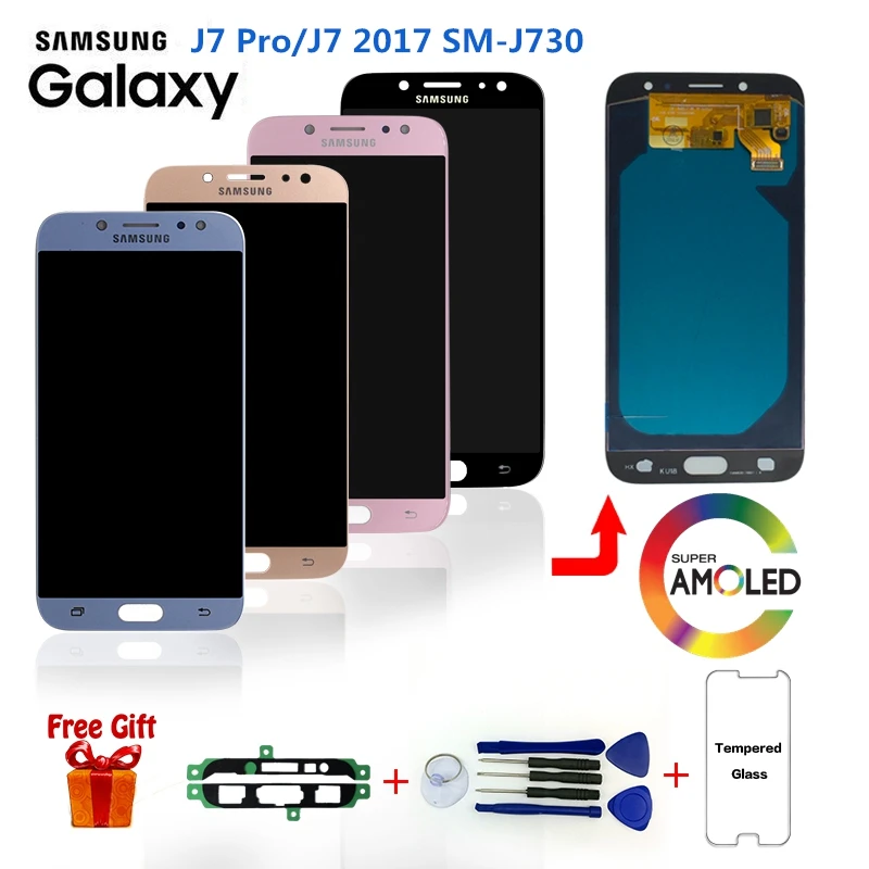 

AMOLED For SAMSUNG Galaxy J7 Pro J730 SM-J730F Display LCD Screen Replacement for Samsung J7 2017 730FM J730G J730GM LCD Display