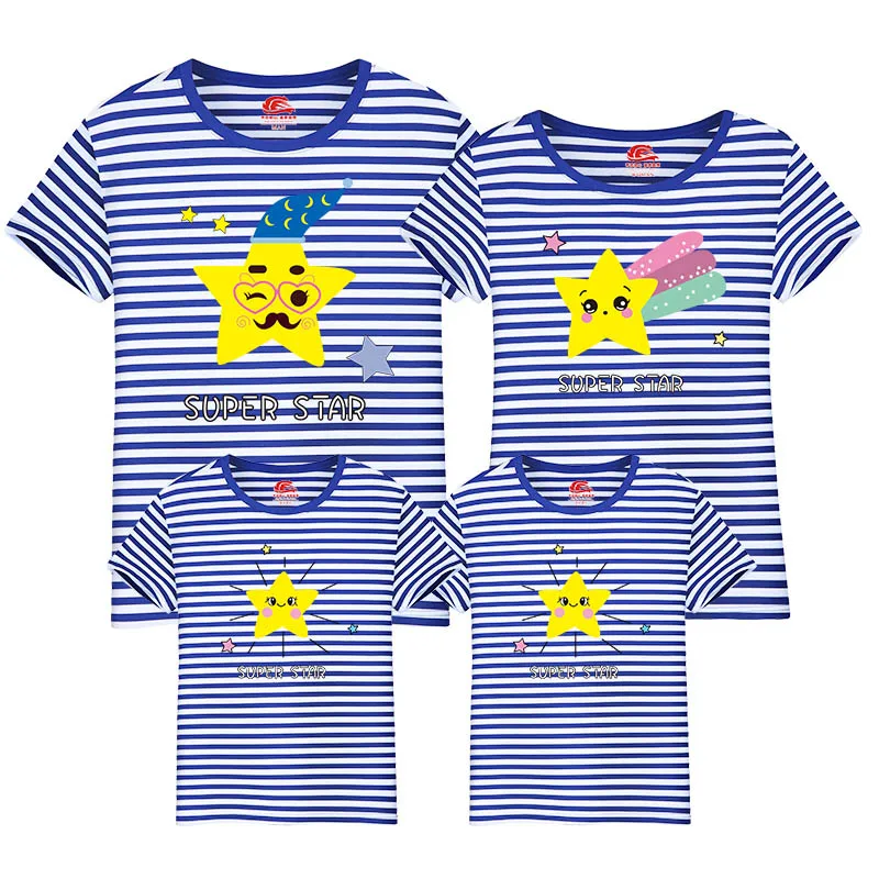 

Summer Family Matching Outfits Father Mother Daughter Son Clothes Cartoon SUPER STAR Patterns Tee Tops Cotton Short Sleeve
