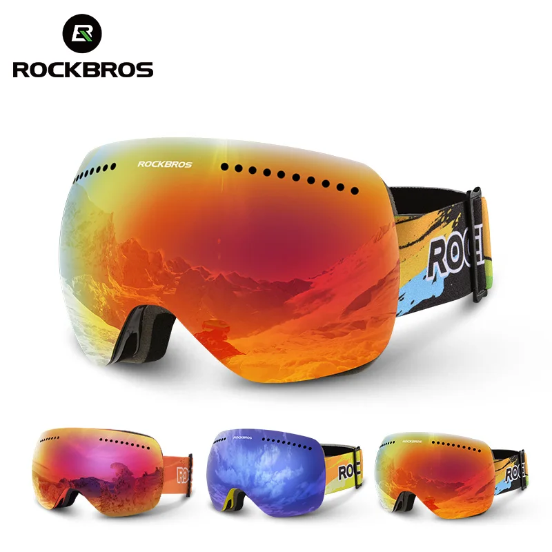 ROCKBROS العدسات مزدوجة تزلج نظارات UV 400 على الجليد التزلج نظارات الرجال كبيرة قناع النساء على الجليد نظارات طبقات نظارات المحرك