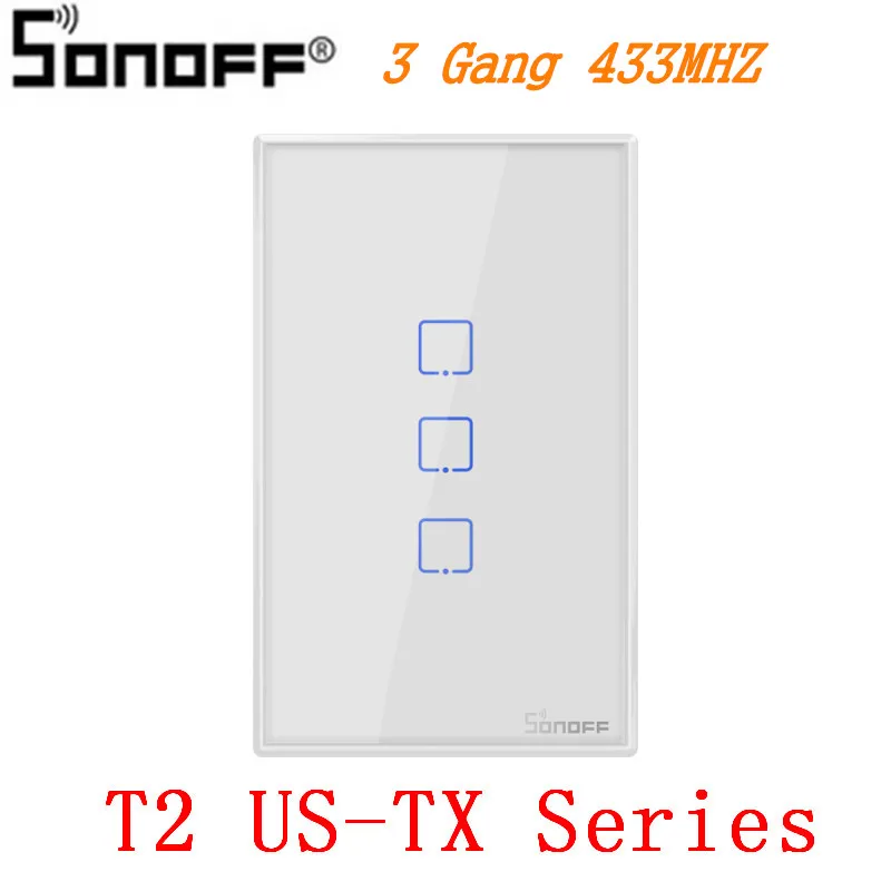 Itead Sonoff Новое T2US 120 Размеры 1/2/3 TX 433 МГц RF удаленным управлением переключатель Wi-Fi с границы работает с Alexa Google Home - Bundle: T2 US-TX 3 Gang