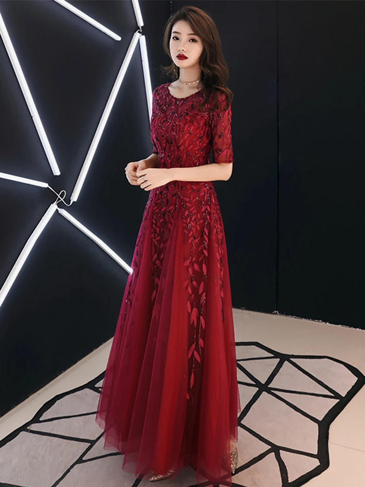 Weiyin, Длинные вечерние платья, Robe De Soiree, сексуальные, Роскошные, винно-красные, с блестками, для официальных вечеринок, платье с помпонами, WY1134