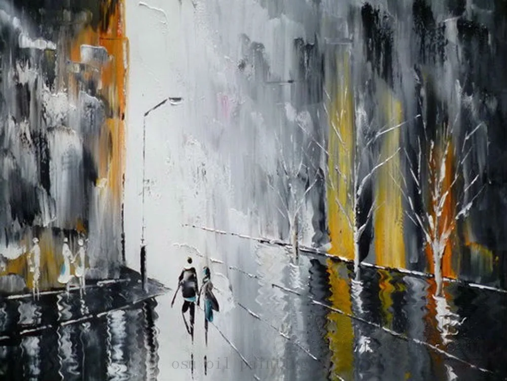 Belle Wall Art In Bianco E Nero Stile Dipinto A Mano Coltello Paesaggio Pittura A Olio Su Tela Giornata Di Pioggia Appendere Foto Per La Decorazione Domestica Oil Painting Painting Stylespaintings On Canvas