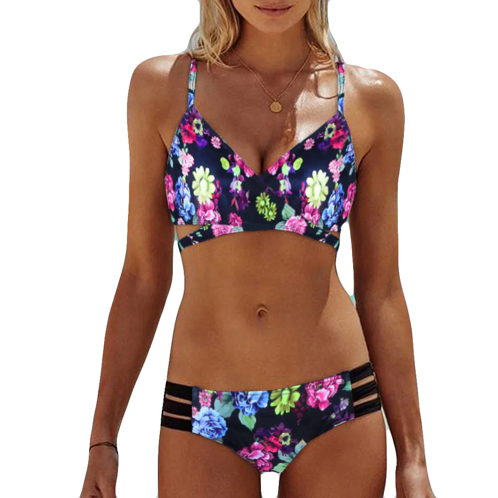 

Sexy Swimsuit push up Swimsuit separate Beach bikini swimwear Padded Bra Beach Bikini Set Print Floral maio feminino praia