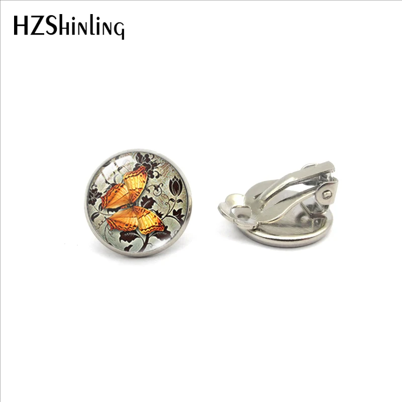 12-Silver Винтажные богемные стеклянные куполообразные серьги-клипсы с бабочками и цветами для женщин и девушек, подарки, ювелирные изделия - Окраска металла: 12-Silver