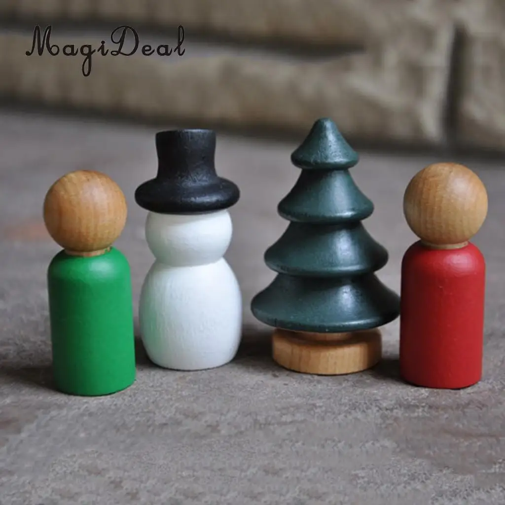 30 Pieces Assorted Blank Christmas Tree Snowman People Nest Wooden Peg Dolls Crafts DIY Montessori Toys Wedding Cake Toppers