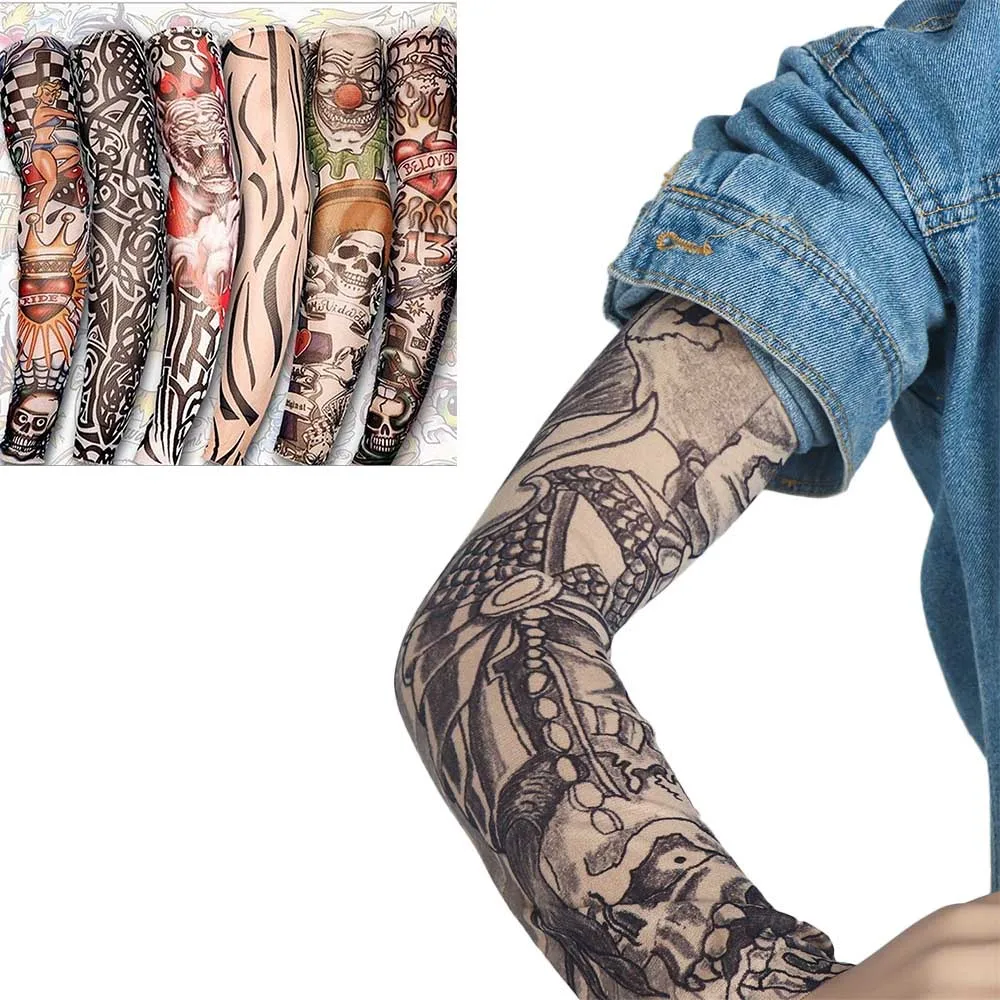 2 шт./партия Многоцветный Панк для мужчин и женщин УФ Солнцезащитный череп тема Поддельные рукава для татуировки грелки Новая мода