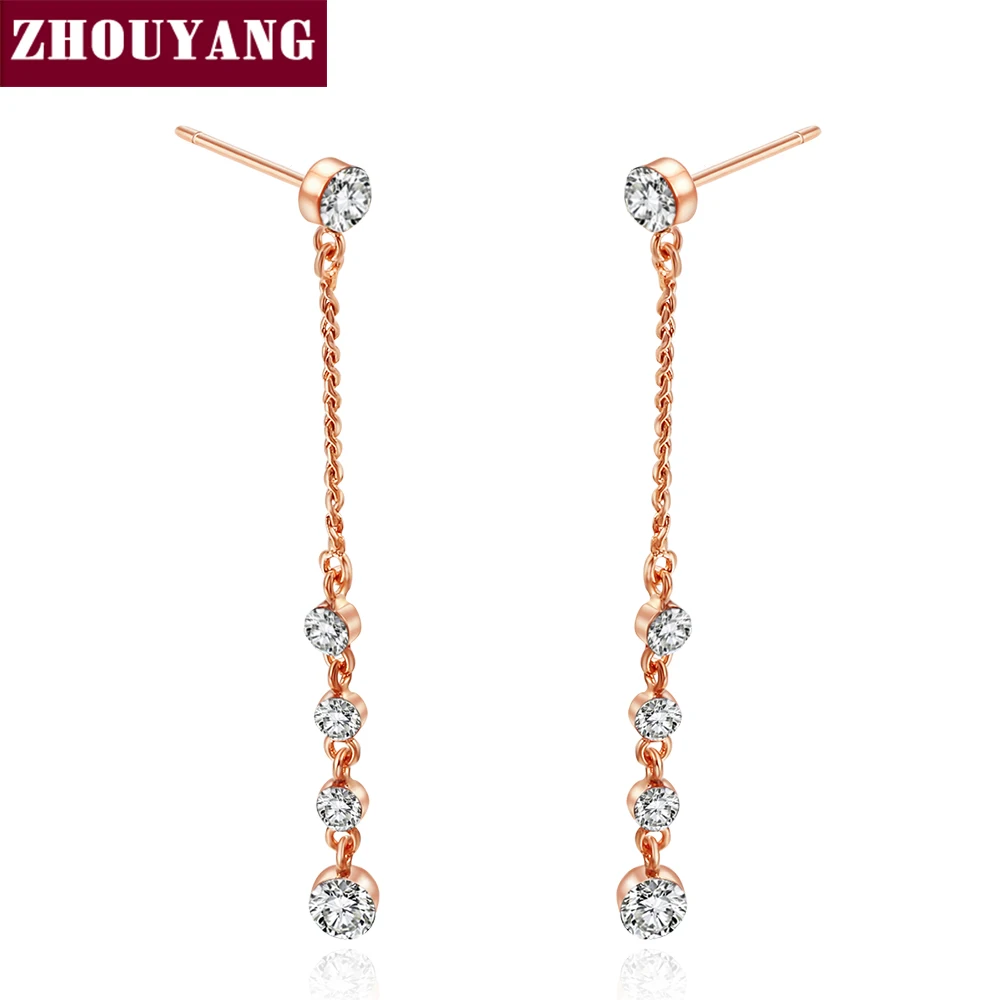 ZHOUYANG Top Quality Clear Rose Gold Color Stud Earrings Jewelry Austrian Crystal Wholesale ZYE650